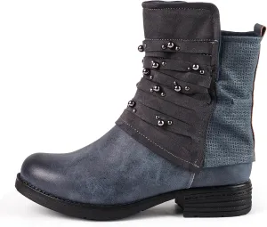 LALA IKAI Women's Combat Boots Motorcycle Ankle Fashion Boots with Studded Low Block Chunky Heels Biker Booties Shoes
