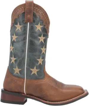 Laredo Womens Early Star Patriotic Square Toe Casual Boots Mid Calf Low Heel 1-2" - Brown