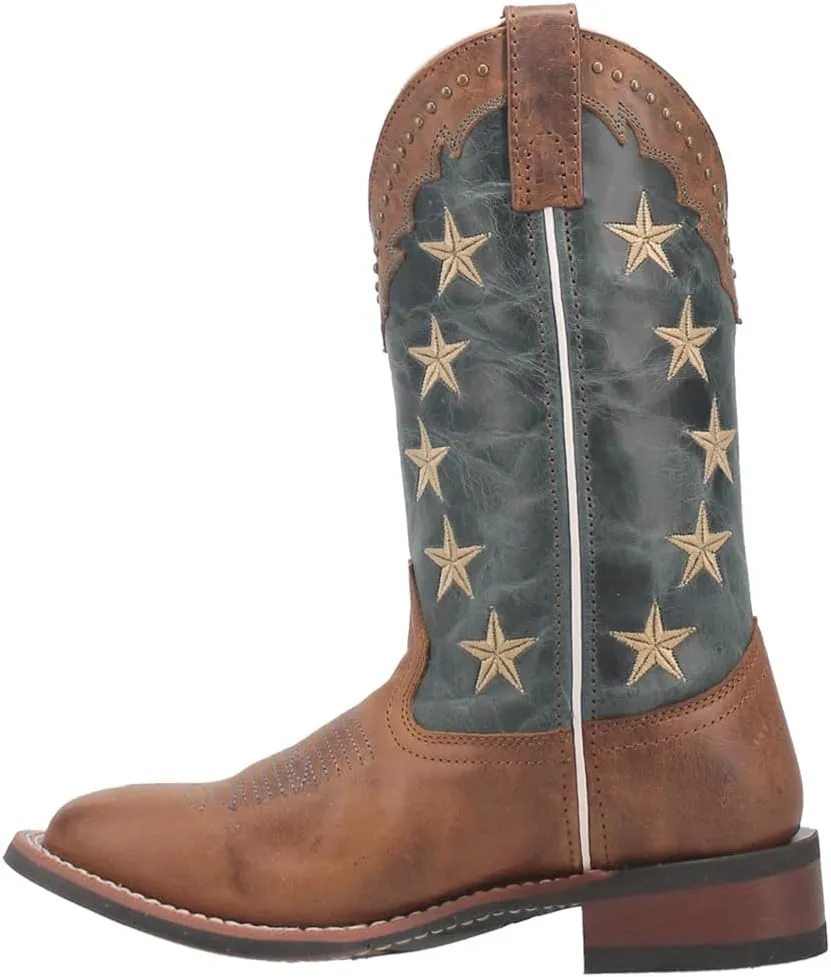 Laredo Womens Early Star Patriotic Square Toe Casual Boots Mid Calf Low Heel 1-2" - Brown