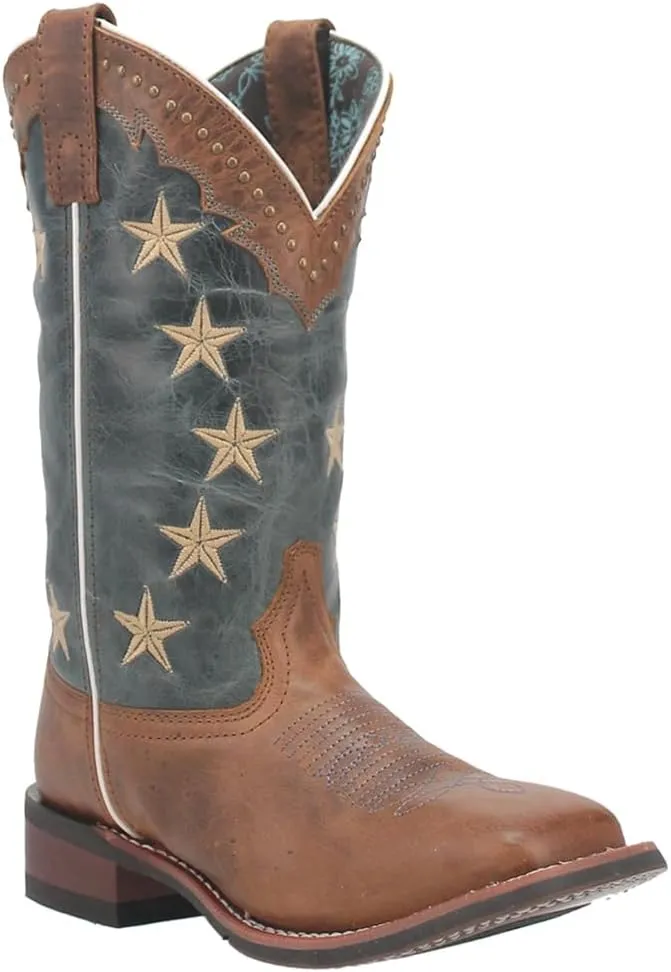 Laredo Womens Early Star Patriotic Square Toe Casual Boots Mid Calf Low Heel 1-2" - Brown