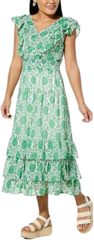LC Lauren Green Conrad Ruffled V-Neck Maxi Dress