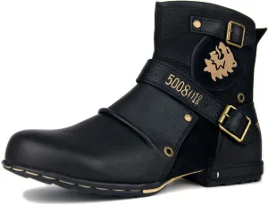 Leather Casual Motorcycle Combat Hiking Dress Ankle Boots for Men with Side Zipper