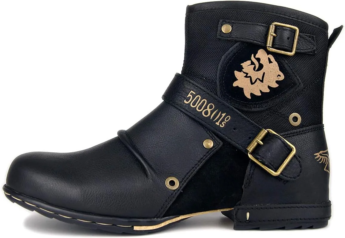 Leather Casual Motorcycle Combat Hiking Dress Ankle Boots for Men with Side Zipper