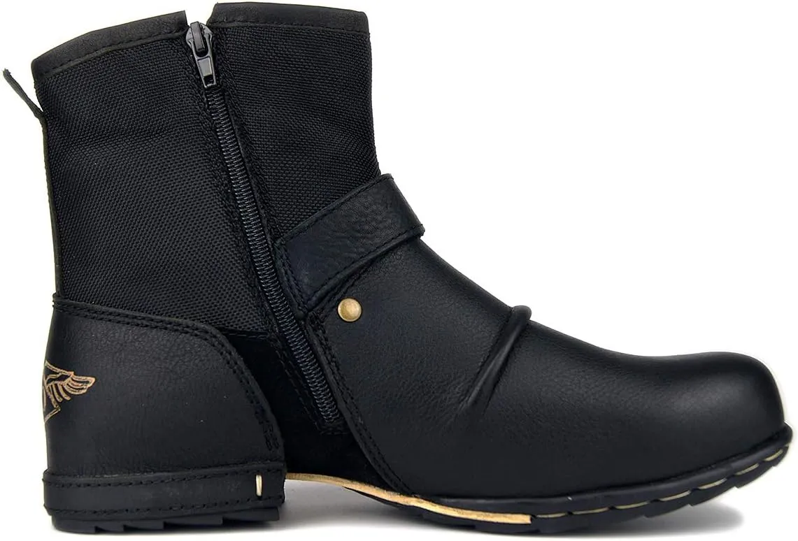 Leather Casual Motorcycle Combat Hiking Dress Ankle Boots for Men with Side Zipper