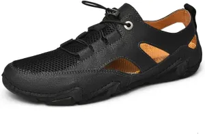 Leather Mens Sandals Breathable Mesh Casual Shoes Men Outdoor Beach Sandals Men Slippers(41)