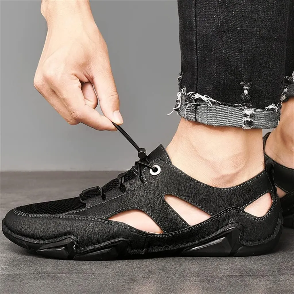 Leather Mens Sandals Breathable Mesh Casual Shoes Men Outdoor Beach Sandals Men Slippers(41)