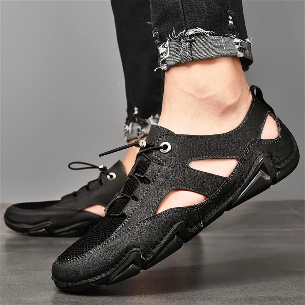 Leather Mens Sandals Breathable Mesh Casual Shoes Men Outdoor Beach Sandals Men Slippers(41)