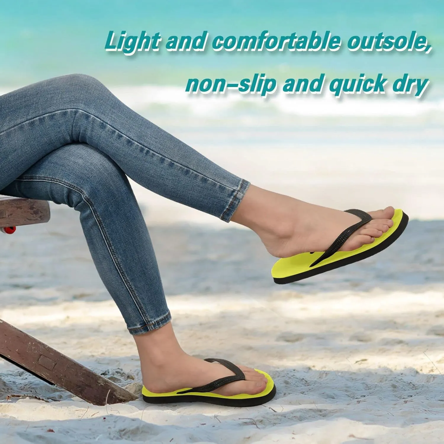 Lemon Yellow Womens Flip Flops Summer Beach Sandals Casual Thong Slippers Comfortable Shower Slippers Non Slip Water Sandals shoes XXL