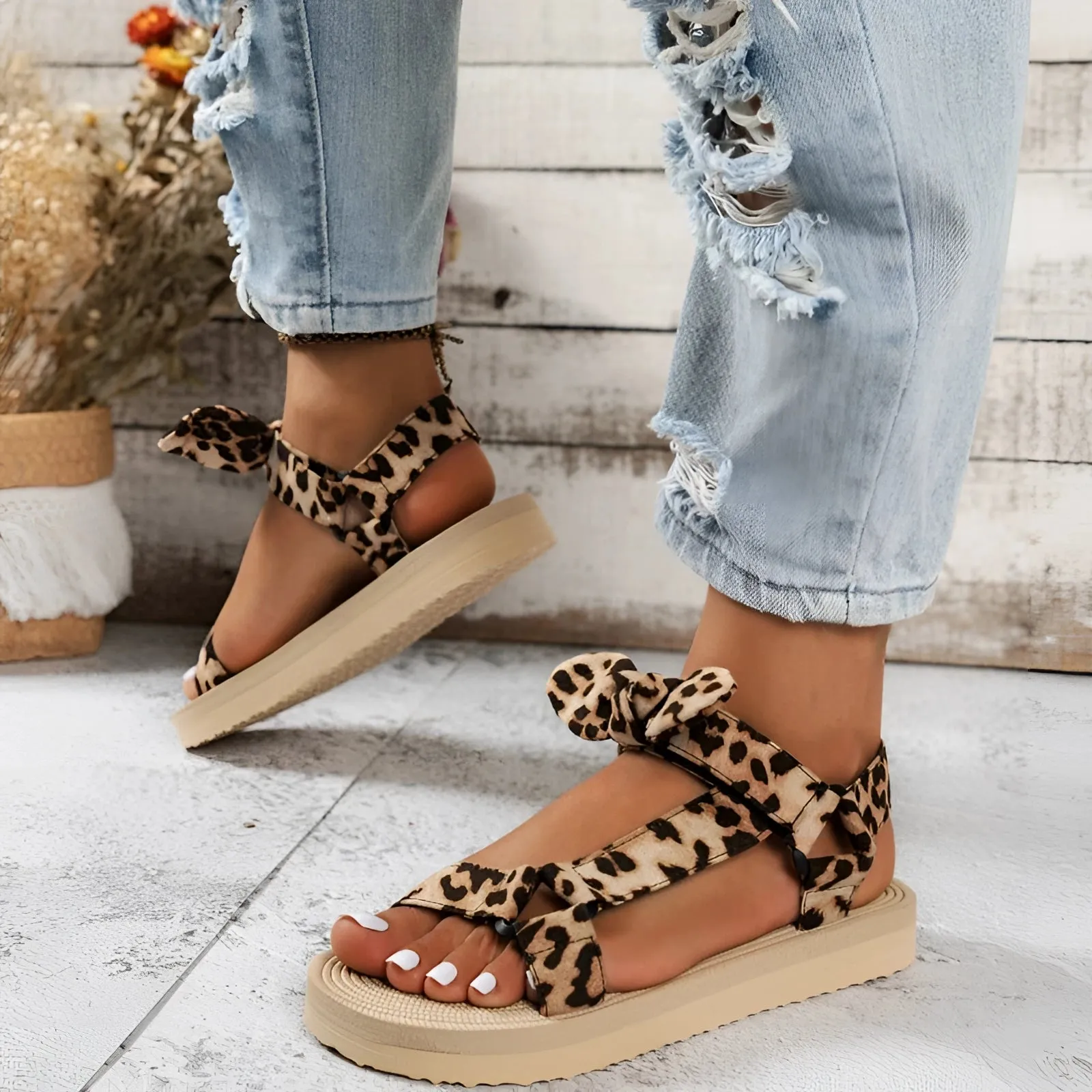 Leopard Print Platform Espadrilles - Trendy Summer Ankle Tie Sandals
