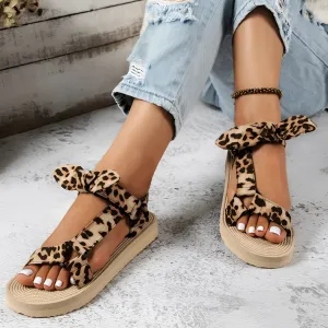 Leopard Print Platform Espadrilles - Trendy Summer Ankle Tie Sandals