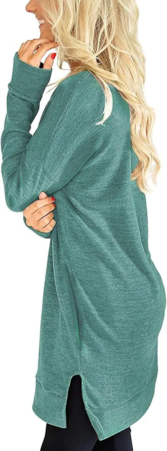 LERUCCI Womens Casual Long Sleeves Solid V-Neck Tunics Shirt Tops with Pockets