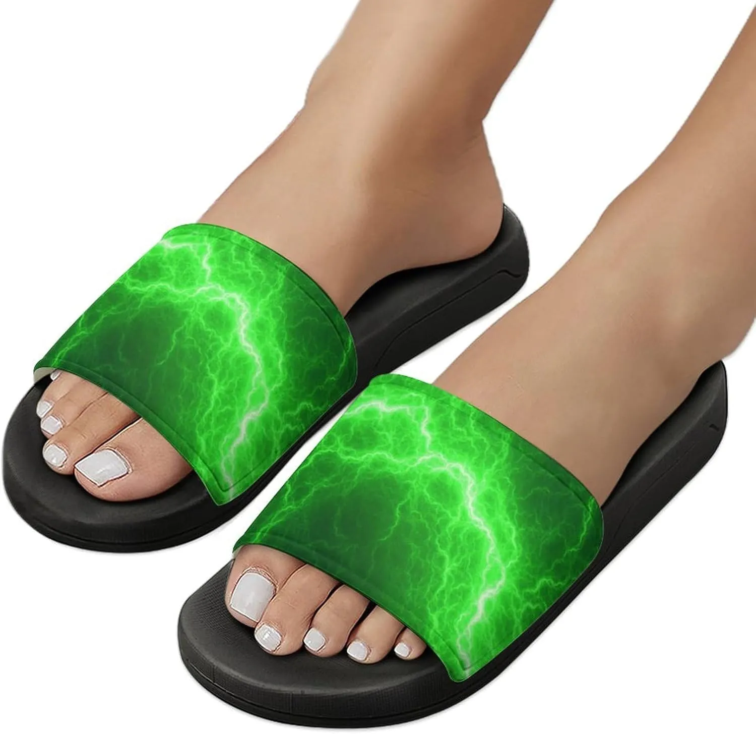 Lightning PVC Home Slippers Man Women Non Slip Bath Open Toe Shoes Lightweight Indoor Sandals Summer Beach Slides