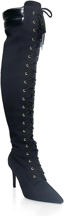 Liliana Womens ladies thigh high over the knee boots stiletto heel lace up