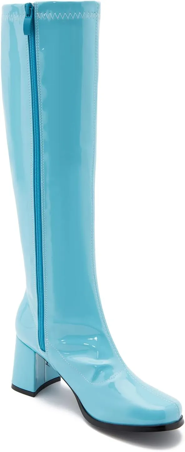 LIURUIJIA Women's Gogo Boots Knee High Block Heel Square Toe 70s Disco Costume Boots