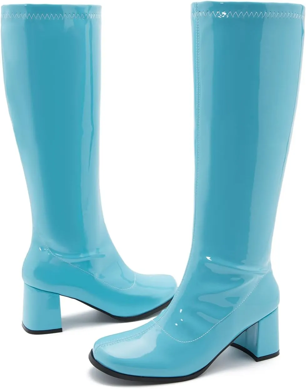 LIURUIJIA Women's Gogo Boots Knee High Block Heel Square Toe 70s Disco Costume Boots