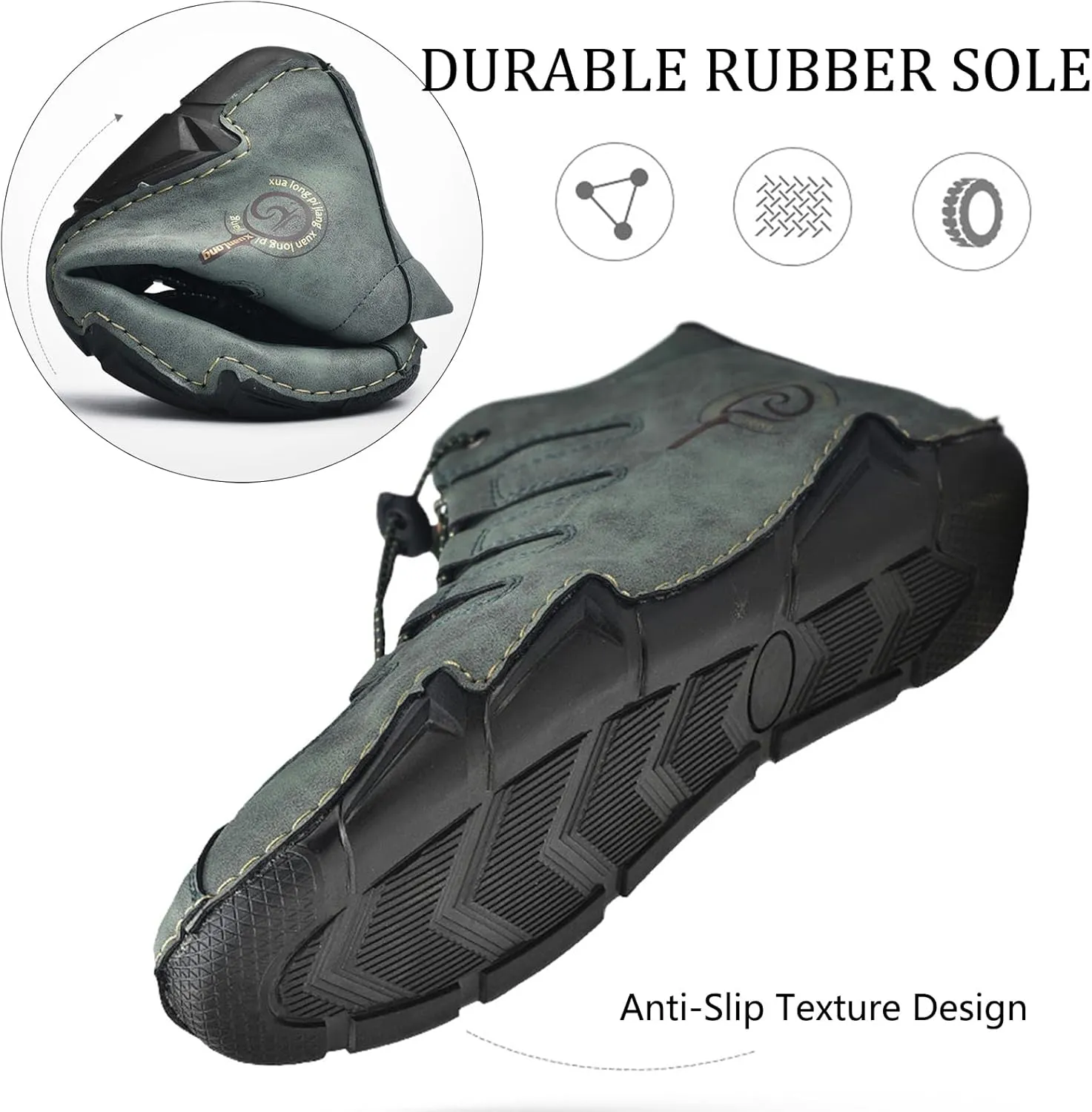 Lossarye Men's Italian Handmade Leather High Boots Casual Lightweight Waterproof Hiking Shoes Slip-On Chukka Boots Non-Slip Outdoor Sneakers
