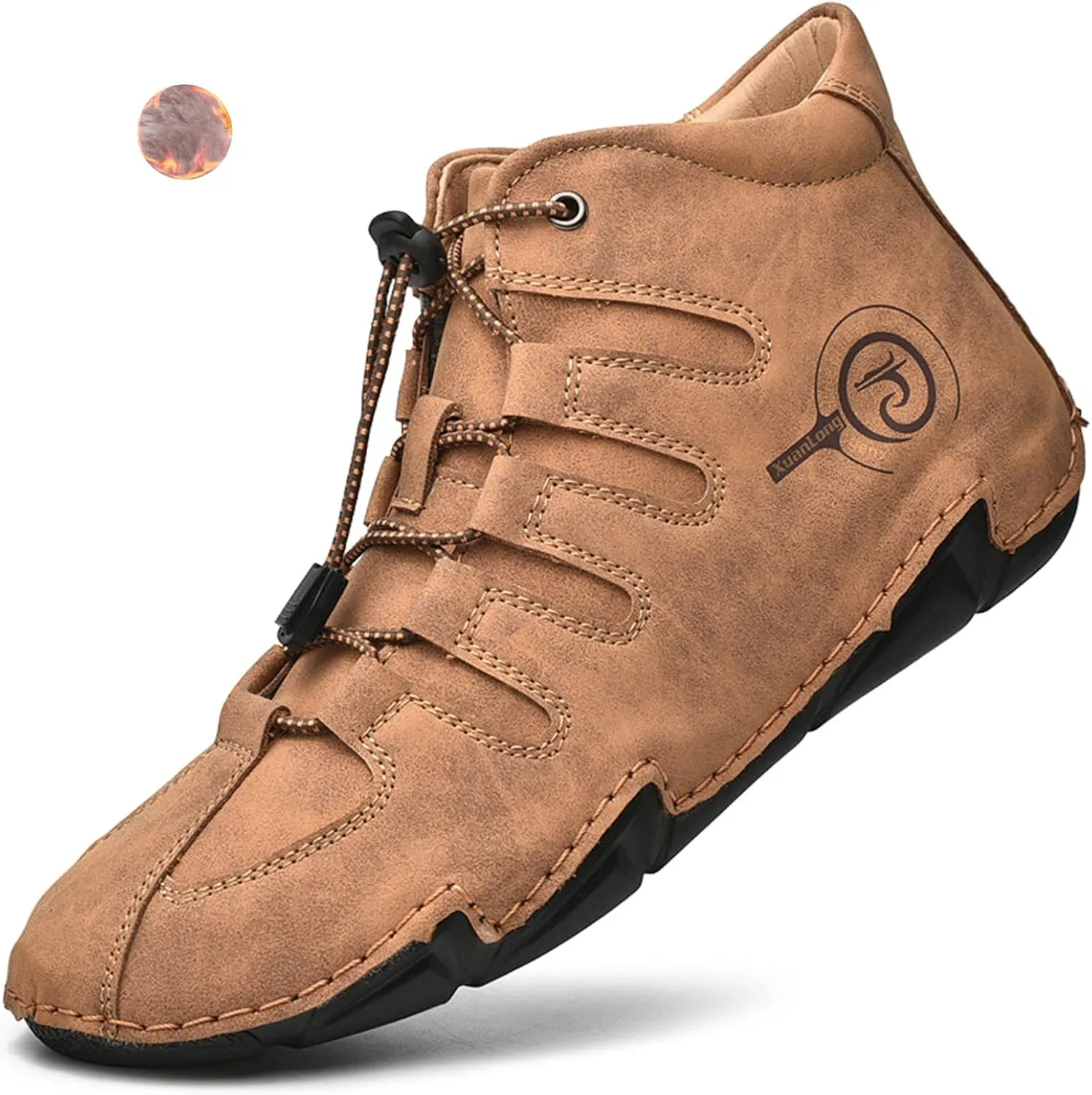 Lossarye Men's Italian Handmade Leather High Boots Casual Lightweight Waterproof Hiking Shoes Slip-On Chukka Boots Non-Slip Outdoor Sneakers