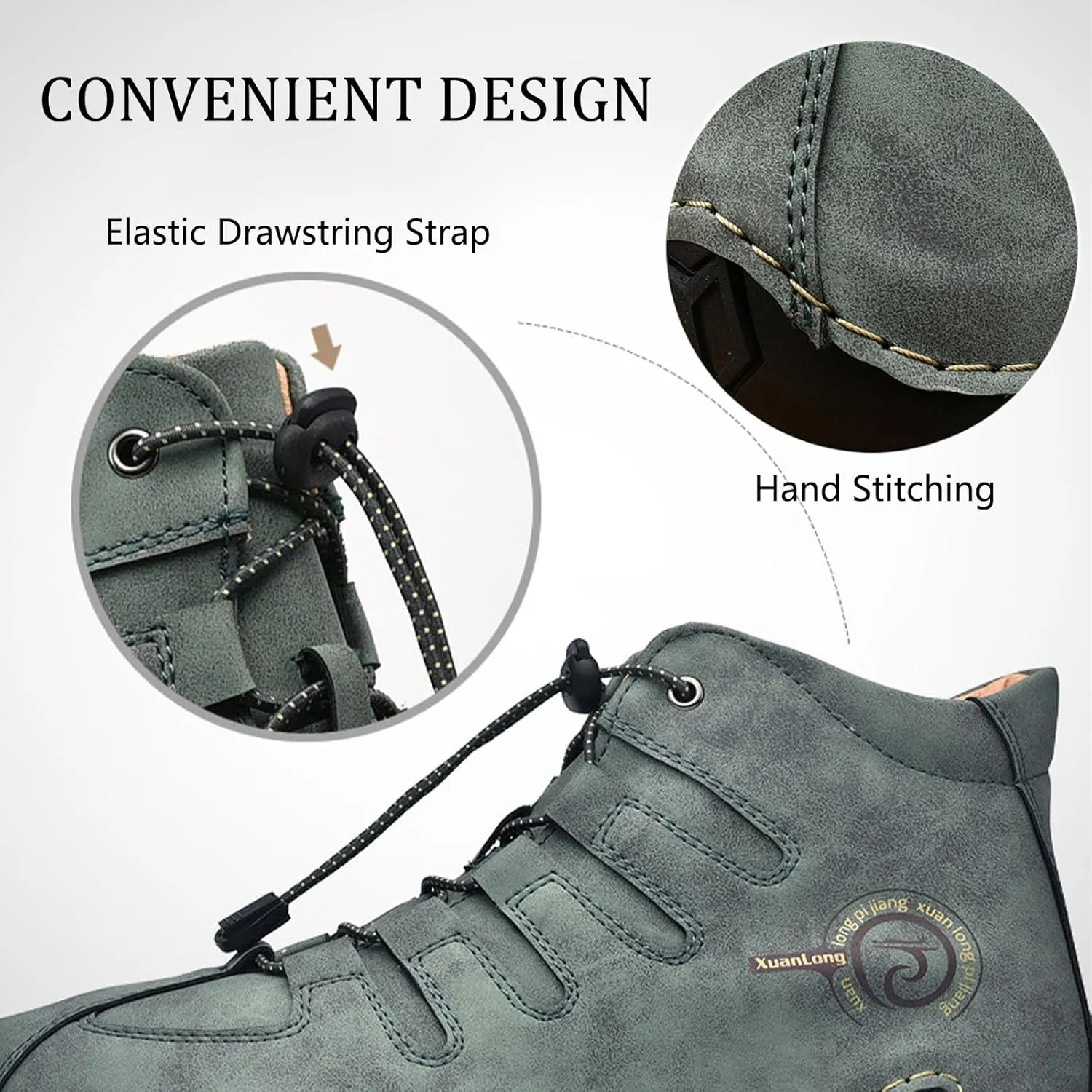 Lossarye Men's Italian Handmade Leather High Boots Casual Lightweight Waterproof Hiking Shoes Slip-On Chukka Boots Non-Slip Outdoor Sneakers
