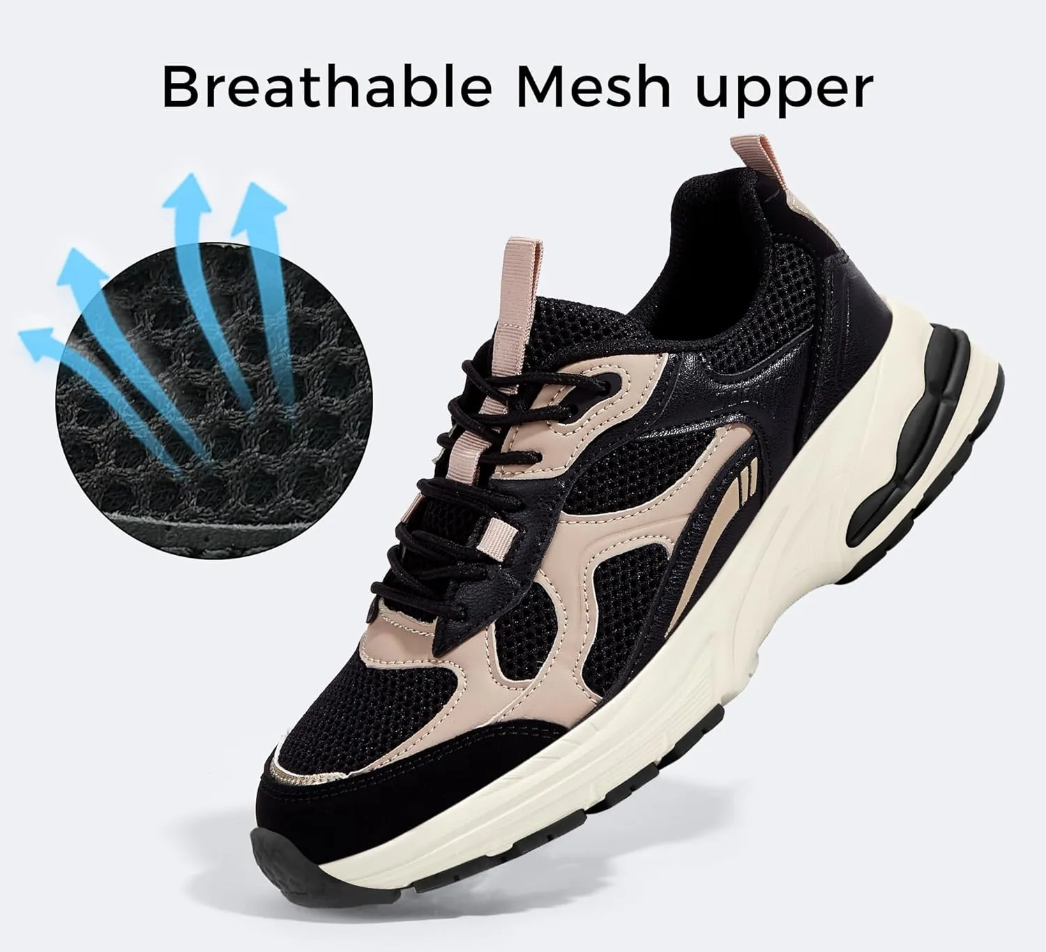 LUCKY STEP Women's Platform Chunky Fashion Sneakers Mesh Casual Running Tennis Workout Sport Work Trendy Athletic Walking Shoes