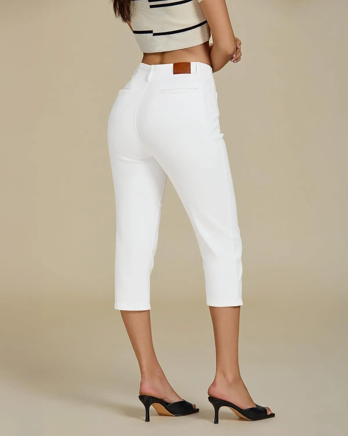 luvamia Capris Jeans for Women Trendy High Waisted Patch Pocket Casual Summer Cropped Stretchy Denim Skinny Capri Pants
