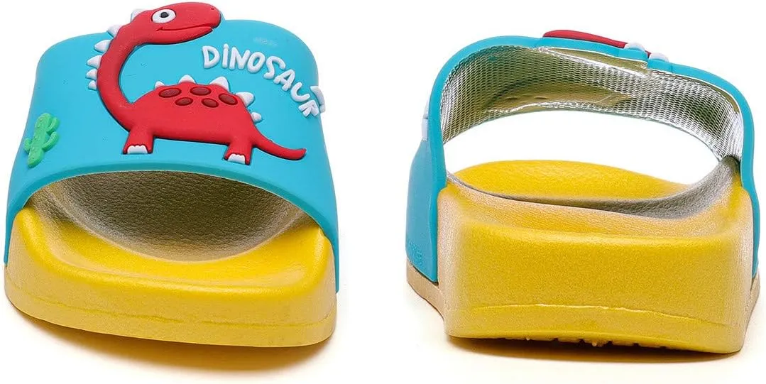 MEMON Toddler Little Kids Dinosaur Beach/Pool/Shower Slides/Anti-Skid Home Bath Slippers/Cute Summer Outdoor Shoes for Girls and Boys