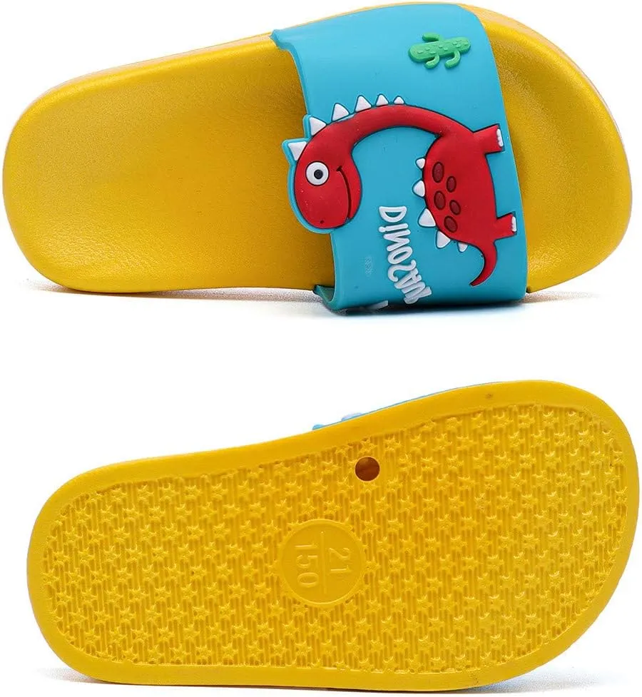 MEMON Toddler Little Kids Dinosaur Beach/Pool/Shower Slides/Anti-Skid Home Bath Slippers/Cute Summer Outdoor Shoes for Girls and Boys
