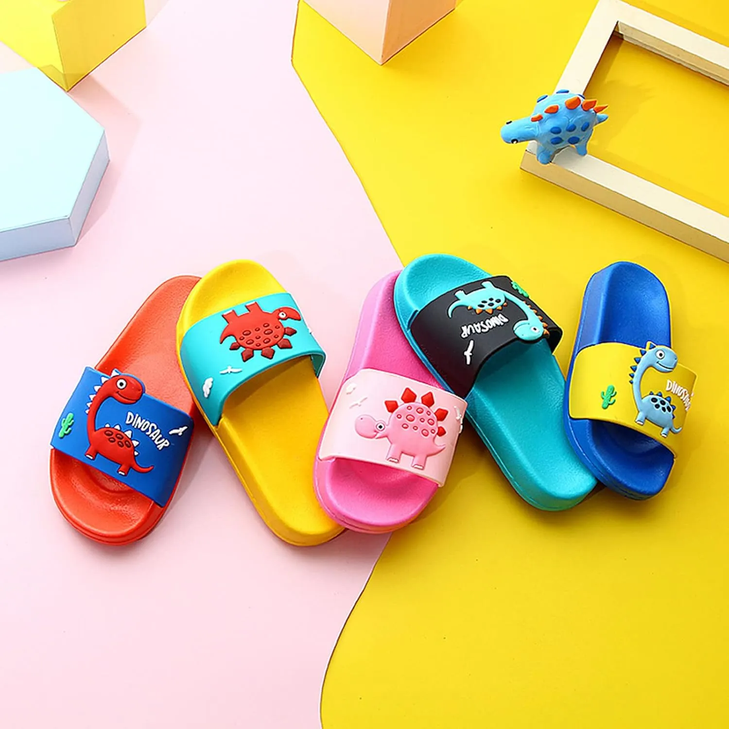 MEMON Toddler Little Kids Dinosaur Beach/Pool/Shower Slides/Anti-Skid Home Bath Slippers/Cute Summer Outdoor Shoes for Girls and Boys