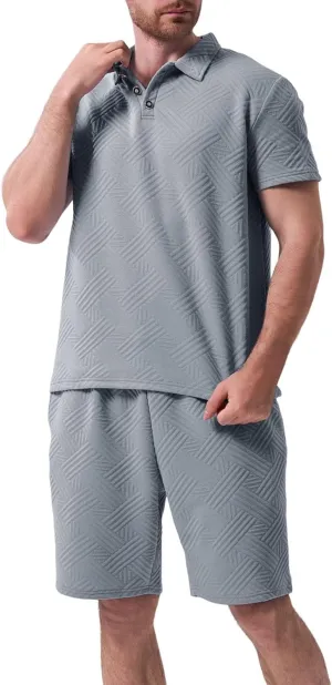 Men Summer Casual Short Sets Solid Color Short Sleeve Pocket Button Down Shirt Elastic Shorts 2 Piece Outfits Tracksuit