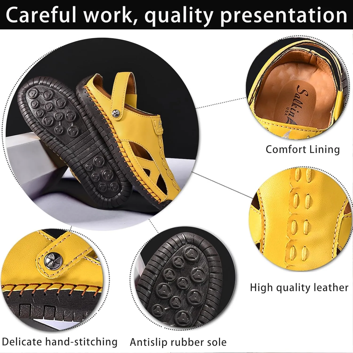 Men's and Women's Handmade Leather Fisherman Sandals - Closed Toe Slip-On Breathable Design with Non-Slip Sole Summer Outdoor Beach Shoes