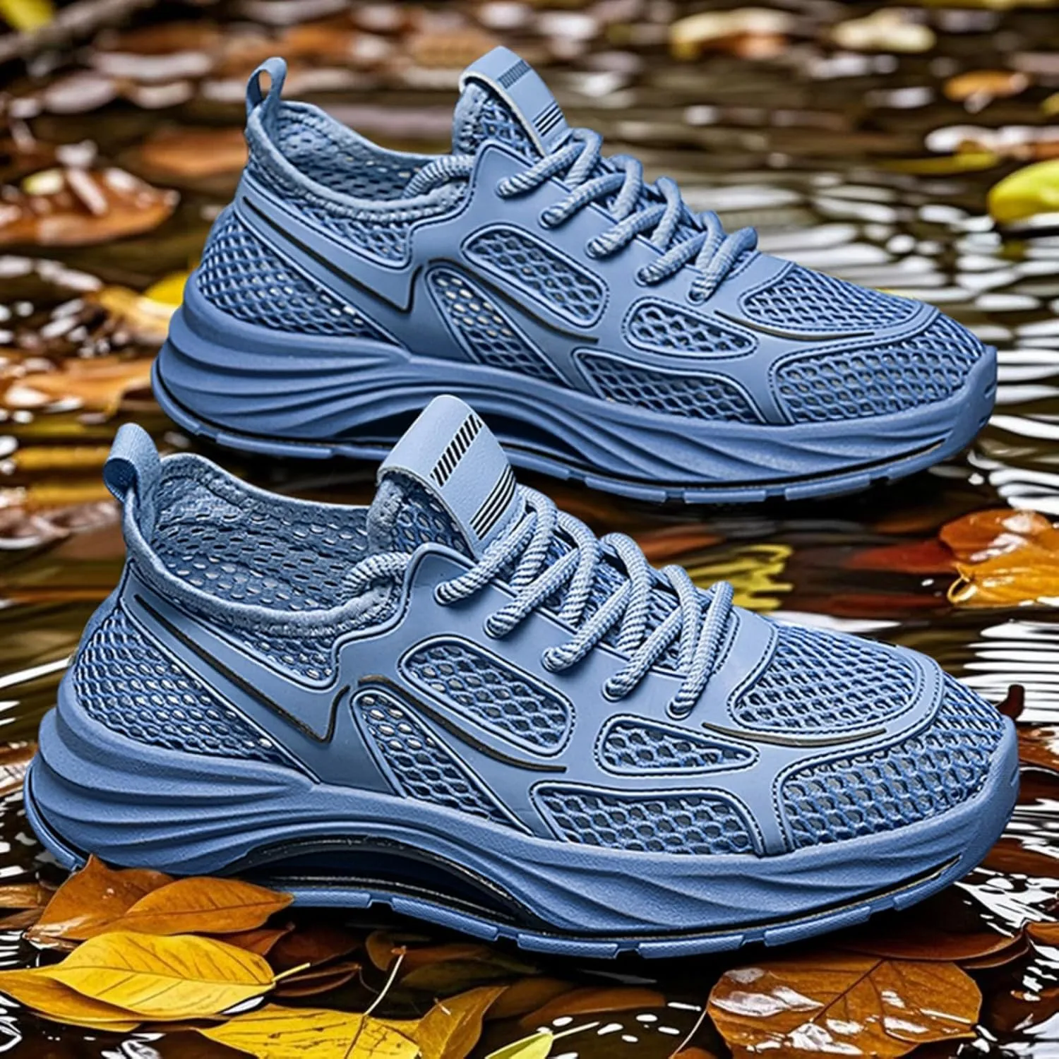Men's Breathable Mesh Running Shoes - Lightweight Trail Walking Sneakers with Quick-Dry Drainage Holes & Anti-Slip Cushioned Sole Comfort-Fit Design for Outdoor Hiking Gym Training and Casual Wear