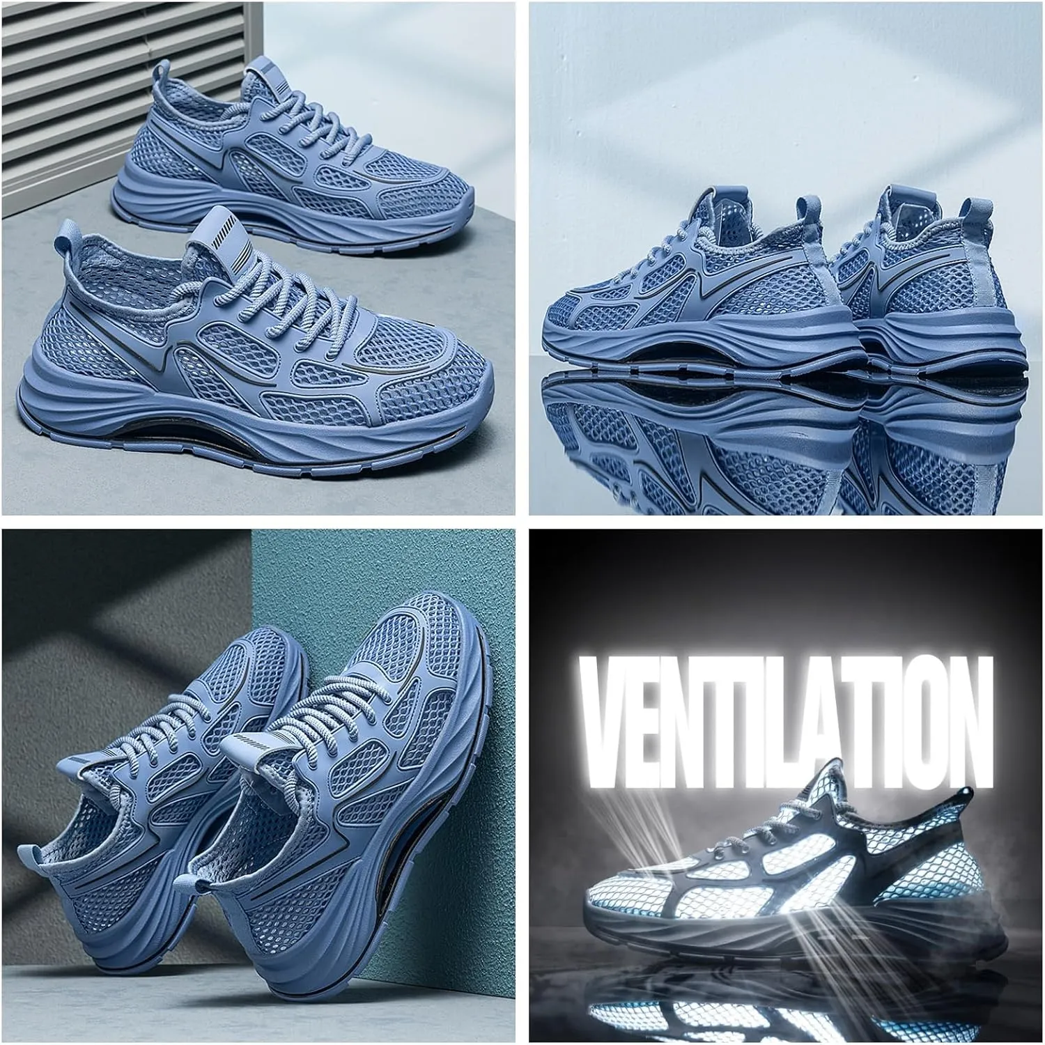 Men's Breathable Mesh Running Shoes - Lightweight Trail Walking Sneakers with Quick-Dry Drainage Holes & Anti-Slip Cushioned Sole Comfort-Fit Design for Outdoor Hiking Gym Training and Casual Wear
