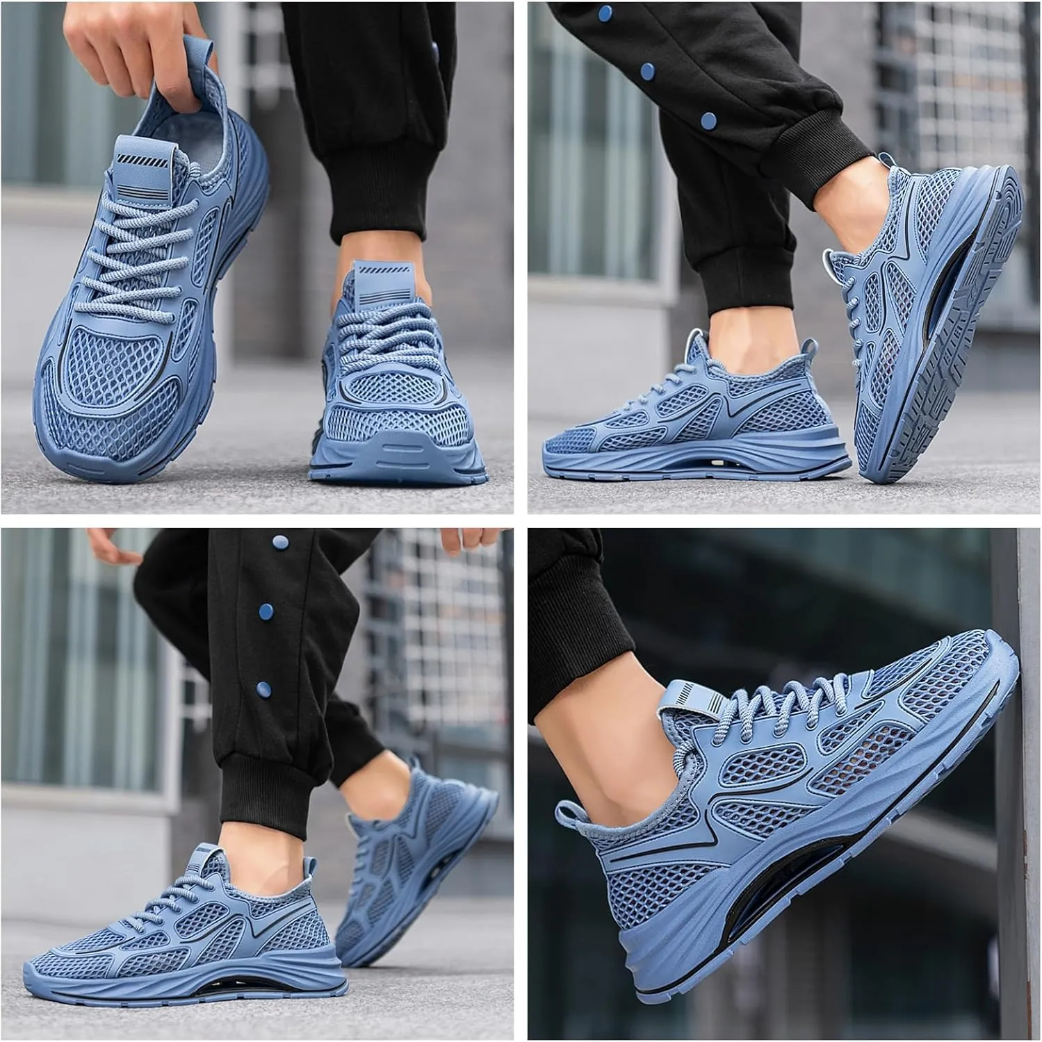 Men's Breathable Mesh Running Shoes - Lightweight Trail Walking Sneakers with Quick-Dry Drainage Holes & Anti-Slip Cushioned Sole Comfort-Fit Design for Outdoor Hiking Gym Training and Casual Wear