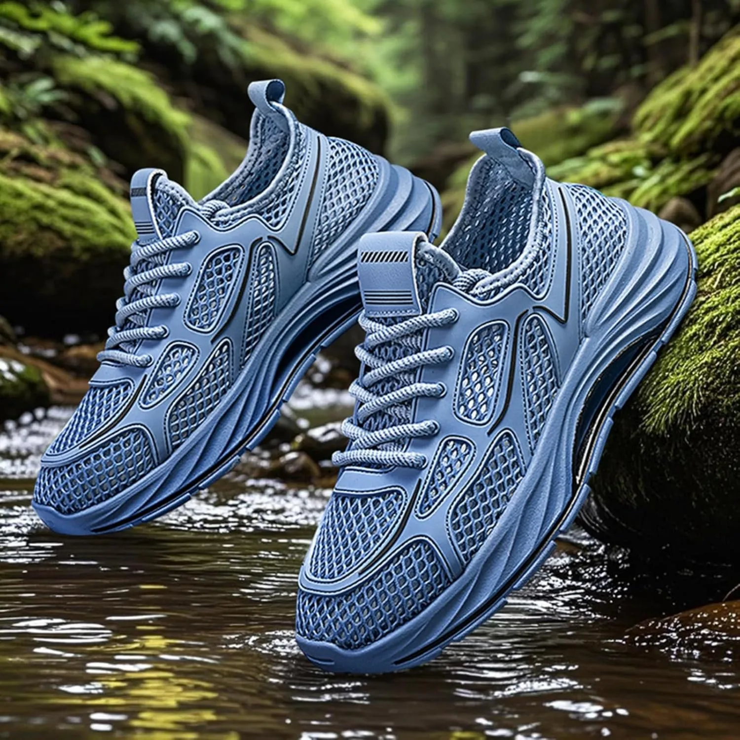 Men's Breathable Mesh Running Shoes - Lightweight Trail Walking Sneakers with Quick-Dry Drainage Holes & Anti-Slip Cushioned Sole Comfort-Fit Design for Outdoor Hiking Gym Training and Casual Wear