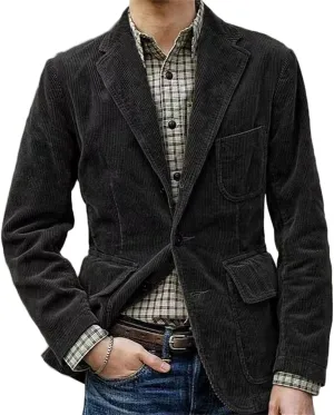 Men's Casual Corduroy Blazer Vintage Notch Lapel Regular Fit Suit Jacket Three Button Sport Coat
