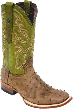 Men's Cowboy Boots Print Ostrich Nobuck Brown With CTV Green Top Hybrid Sole