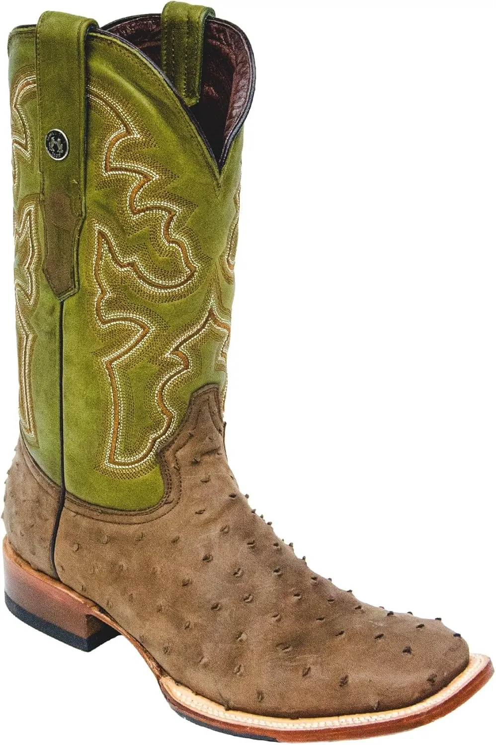 Men's Cowboy Boots Print Ostrich Nobuck Brown With CTV Green Top Hybrid Sole