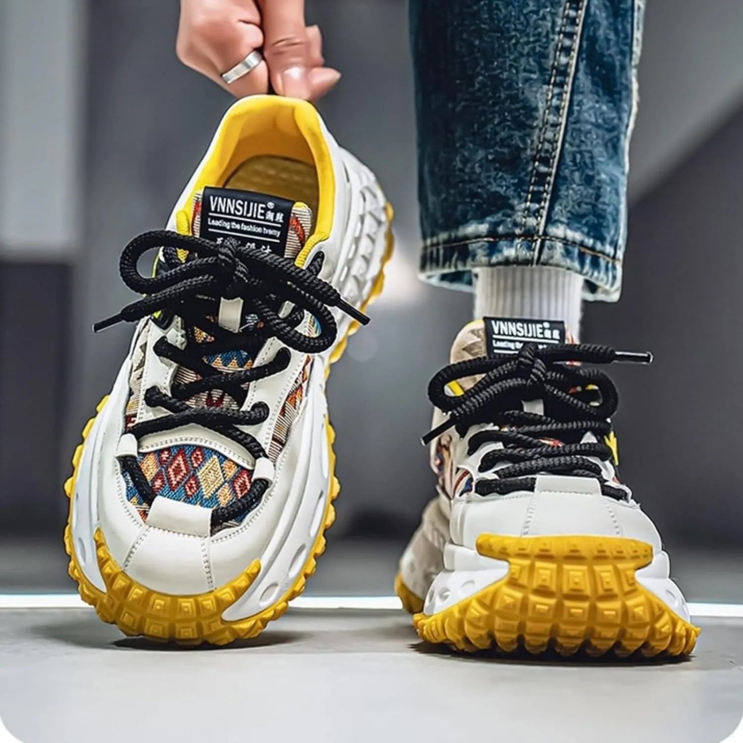 Men's Fashion Leather Lace Up Platform Sneakers Casual Round Toe Low Top Walking Running Sport Shoes for Daily Commutes
