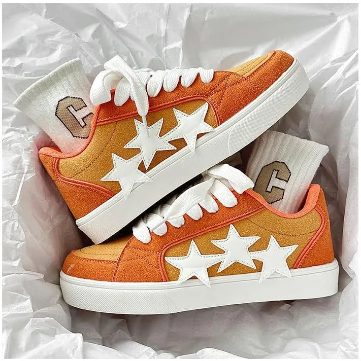 Men's Fashion Star Sneaker Lace Up Low Top - Fashion Star-Embossed Casual Comfortable Walking Shoes