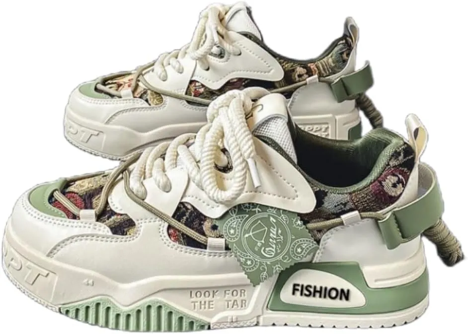 Men's Fashion Street Style Skateboard Shoes, Low-Top Lace-Up Casual Sneakers for All Seasons