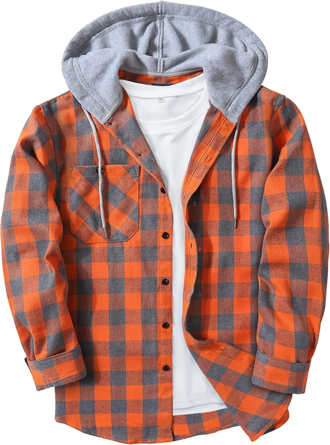 Mens Flannel Hooded Shirt Long Sleeve Fashion Plaid Hoodie Button Down Shirts with Pocket