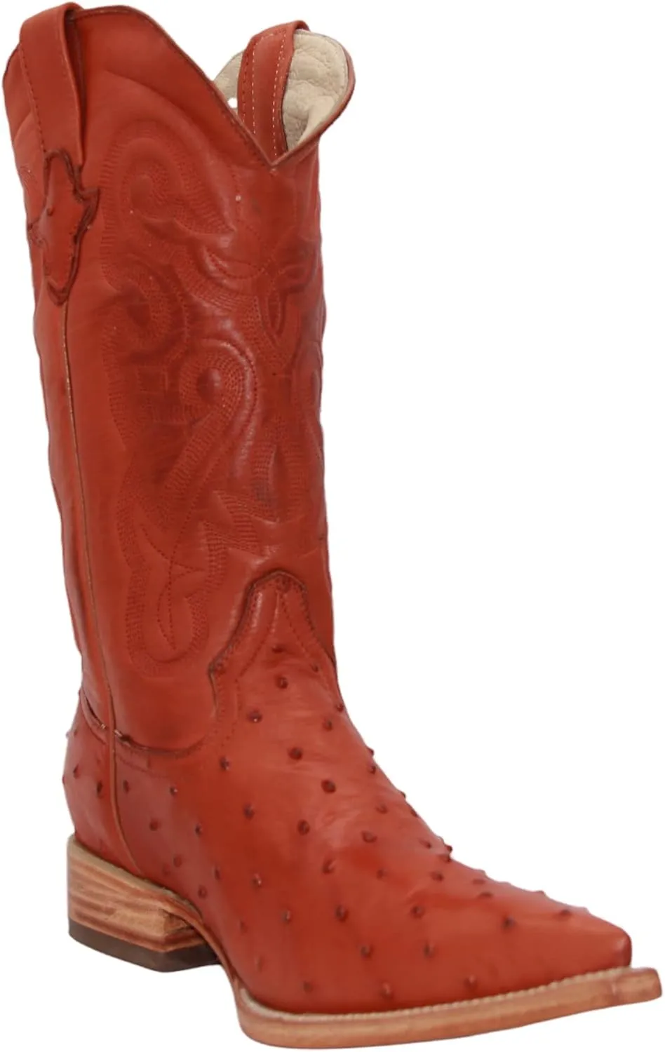 Men’s Genuine Leather Ostrich Quill Print Honey Snip Toe Boot