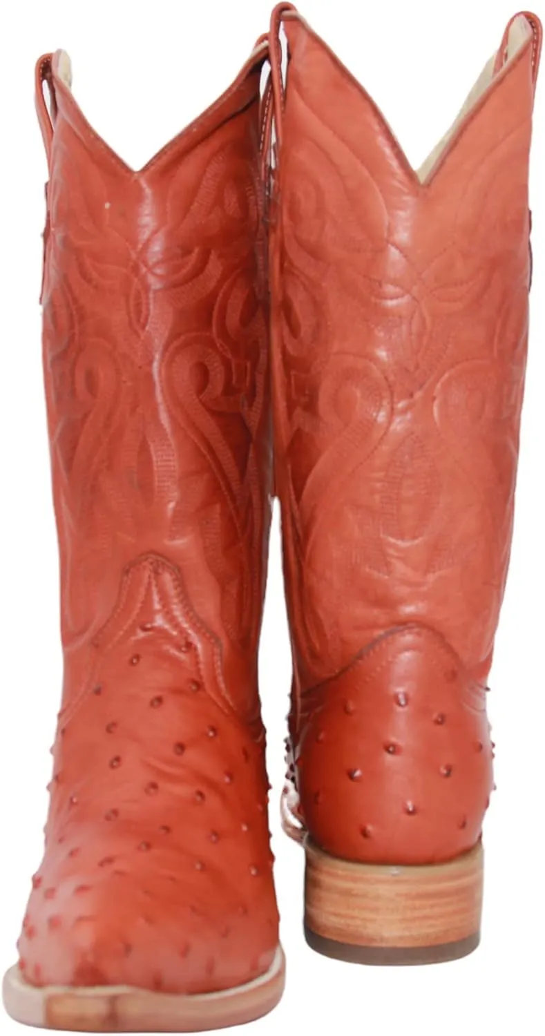 Men’s Genuine Leather Ostrich Quill Print Honey Snip Toe Boot