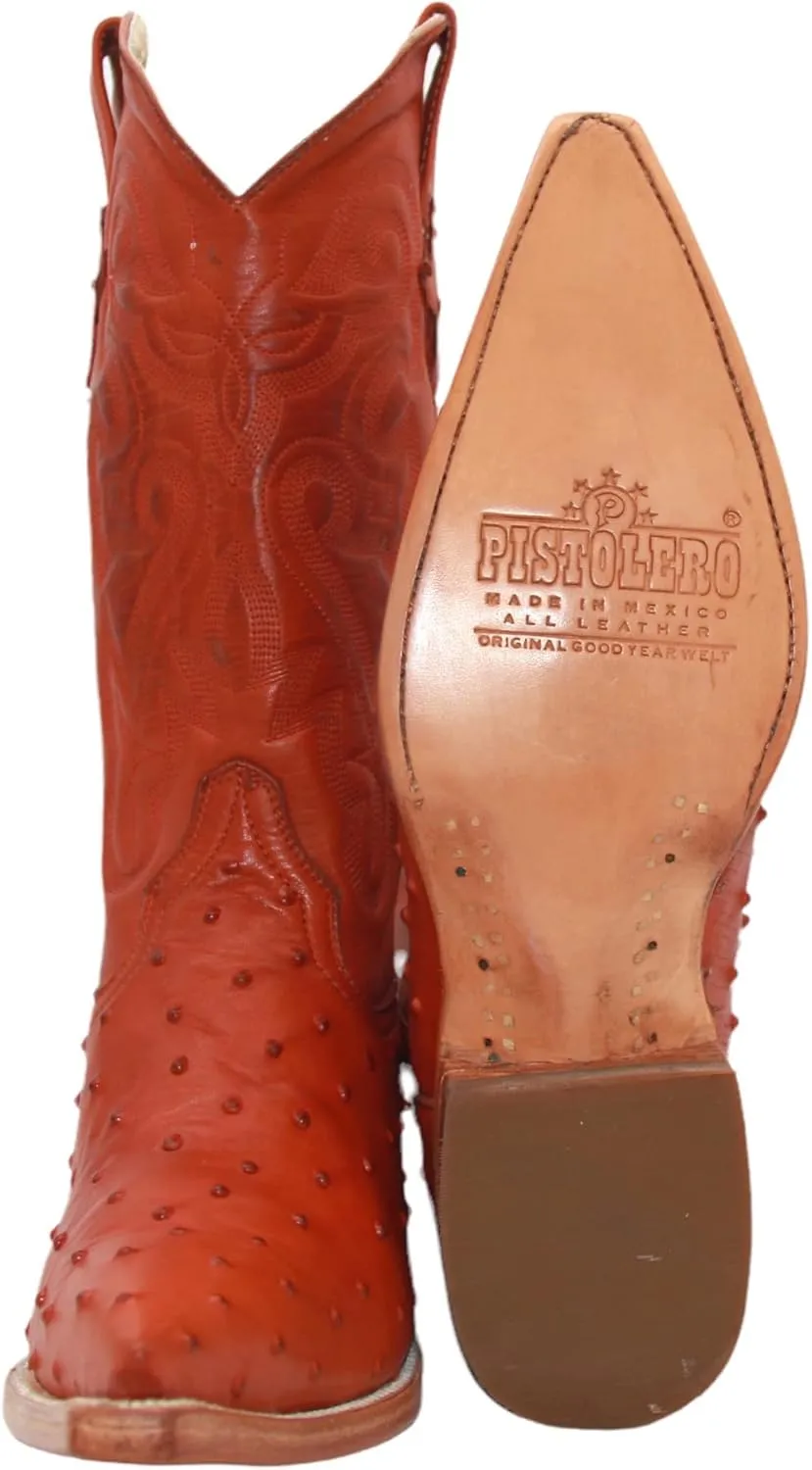Men’s Genuine Leather Ostrich Quill Print Honey Snip Toe Boot