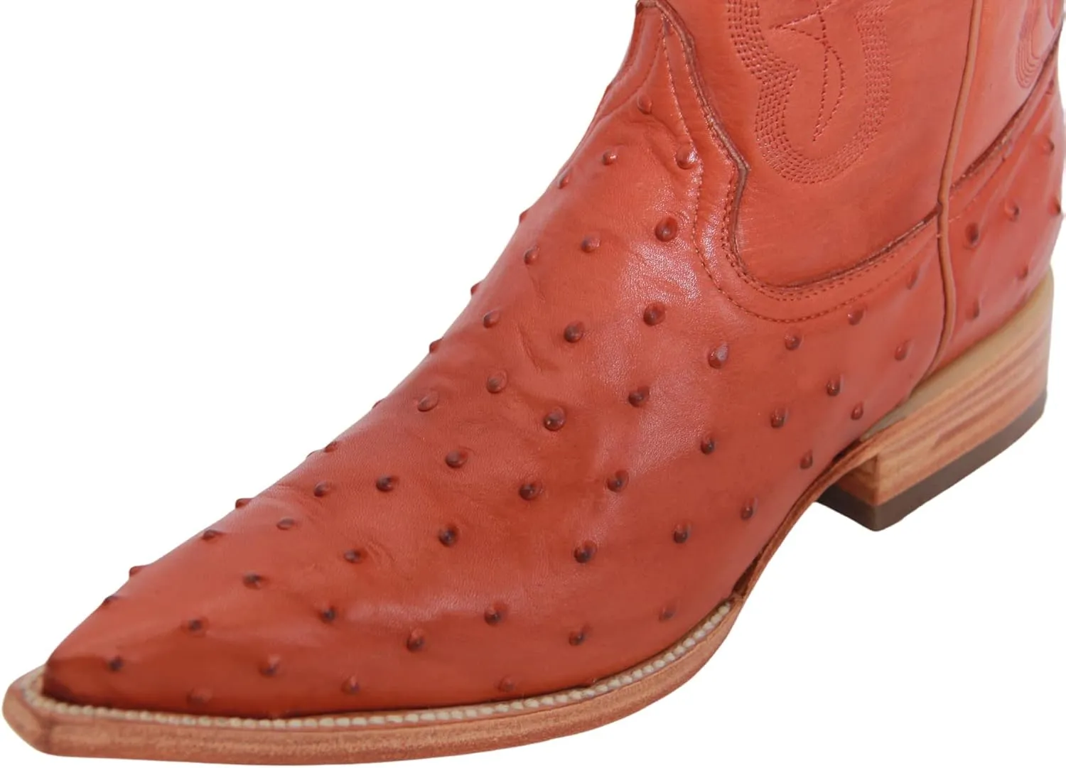 Men’s Genuine Leather Ostrich Quill Print Honey Snip Toe Boot