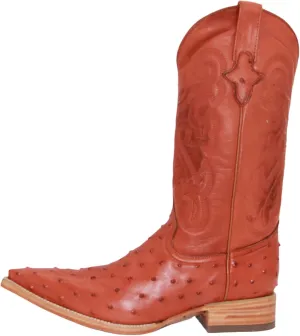 Men’s Genuine Leather Ostrich Quill Print Honey Snip Toe Boot