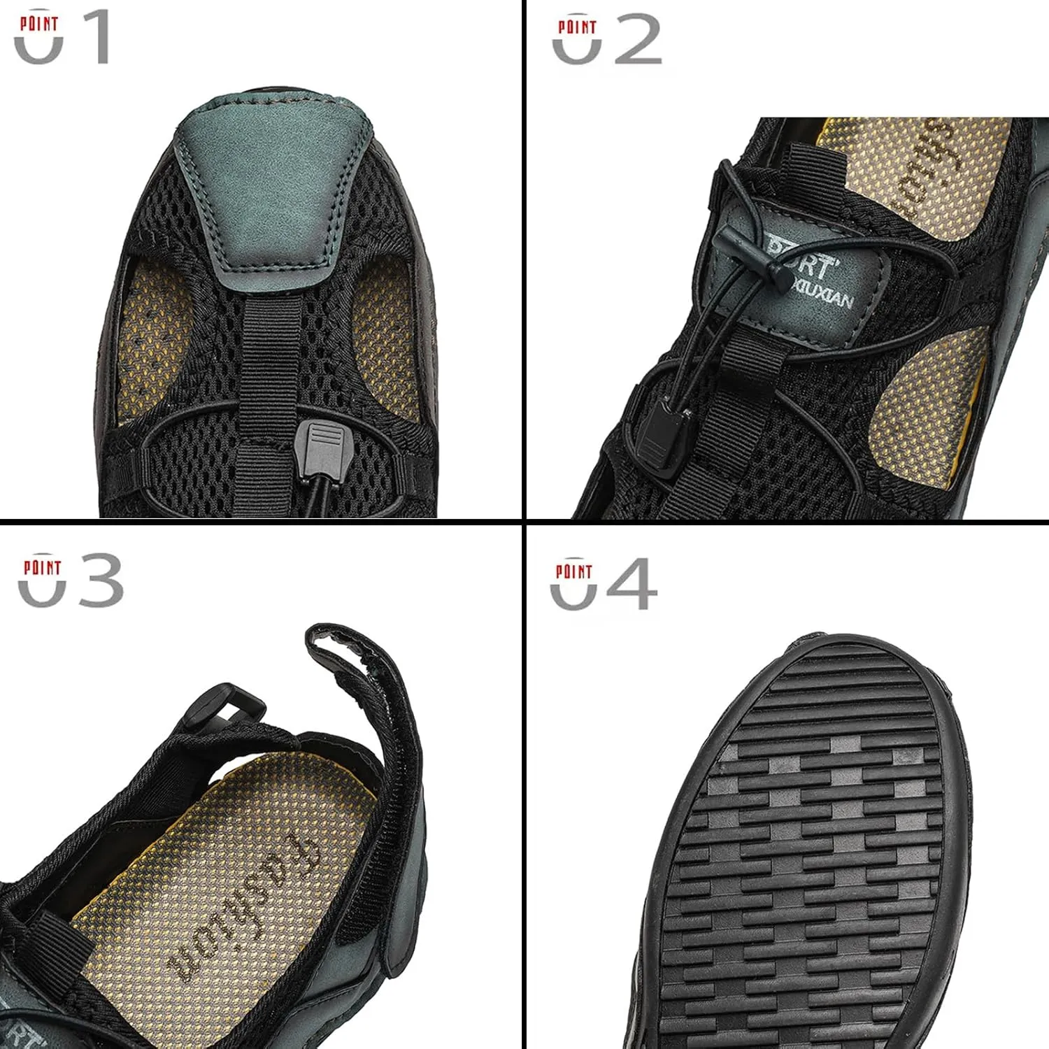 Men's Leather Cut Out Lace-Up Fisherman Sandals with Hook and Loop Summer Closed Toe Comfy Hiking Sports Beach Sandals for Outdoor Walking Driving
