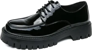 Men's Lug Sole Lace Up Platform Dress Loafers,Fashion Patent Leather Round Toe Slip On Non Slip Thick Sole Increase Height Oxfords Casual Formal Work Penny Shoes