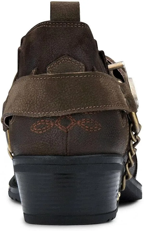 Men's Real Leather Western Shoes Cuban Metal Chain Cowboy Winklepickers