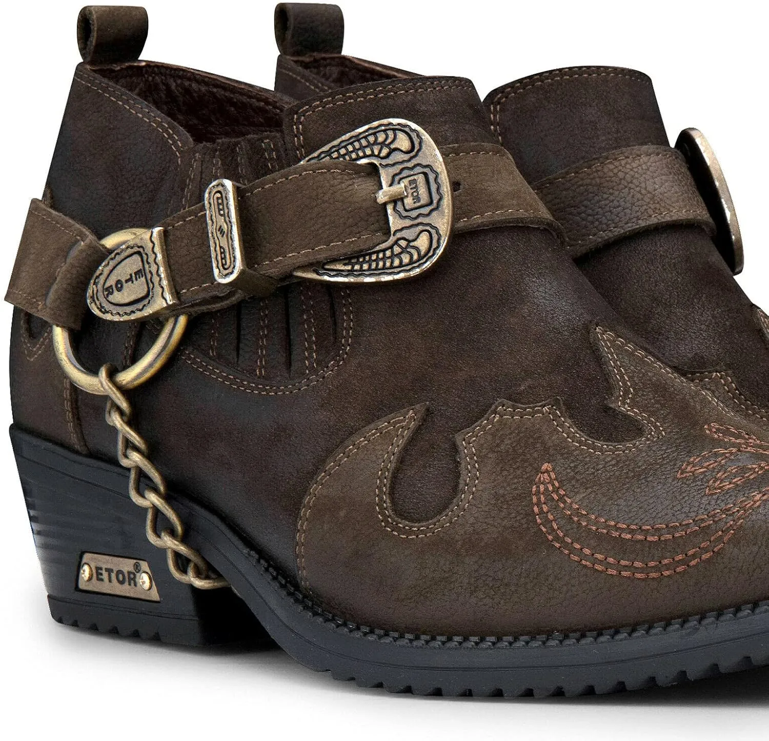 Men's Real Leather Western Shoes Cuban Metal Chain Cowboy Winklepickers