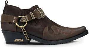 Men's Real Leather Western Shoes Cuban Metal Chain Cowboy Winklepickers